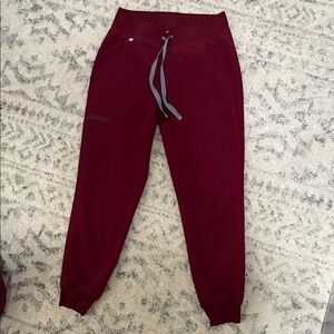 Figs Women's Burgundy Joggers with Gray Drawstring